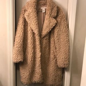 Tan Long-line Teddy Coat by H&M